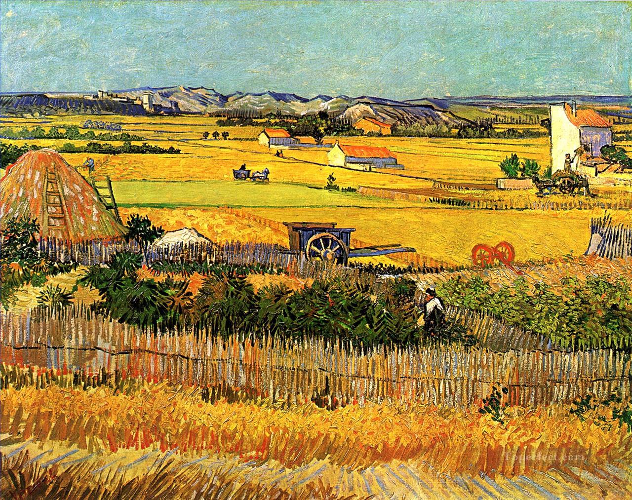 Cosecha en La Crau con Montmajour al fondo Paisaje de Vincent van Gogh Pintura al óleo